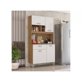 Armário de Cozinha 4 Portas 1 Gaveta Malta Amêndola e Branco