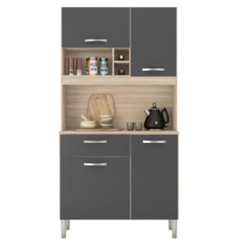 Armário de Cozinha 4 Portas 1 Gaveta Malta Avena e Grafite