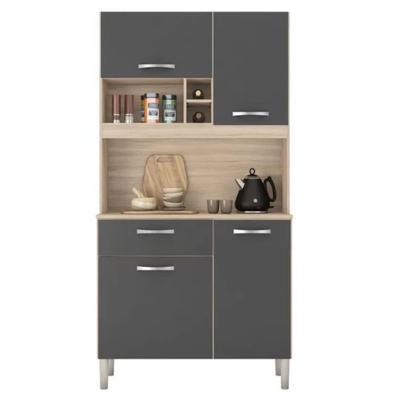 Armário de Cozinha 4 Portas 1 Gaveta Malta Avena e Grafite