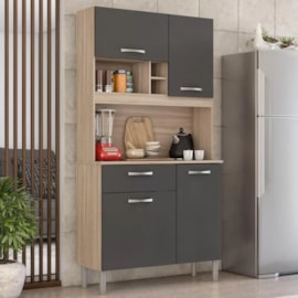 Armário de Cozinha 4 Portas 1 Gaveta Malta Avena e Grafite