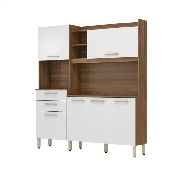 Armário de Cozinha 6 Portas 2 Gavetas Select Amêndola e Branco