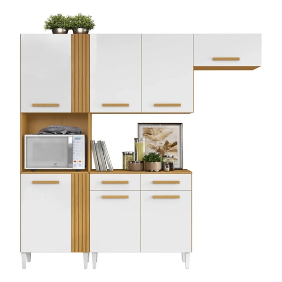 Armário de Cozinha Modelo Juma Cor Cinamomo/Branco