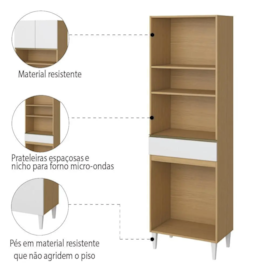 Armário de Cozinha Paneleiro com Nicho para Micro-ondas 4 Portas Clara Atacama/Branco Aramóveis