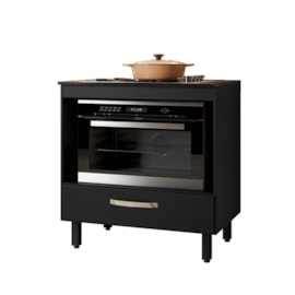 Balcão Cozinha para Cooktop 80cm com 1 Gaveta Preto Nicioli