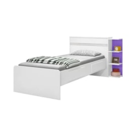 Cama Solteiro Jade Com Baú 2 Gavetas Branco/Lilás