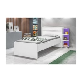 Cama Solteiro Jade Com Baú 2 Gavetas Branco/Lilás