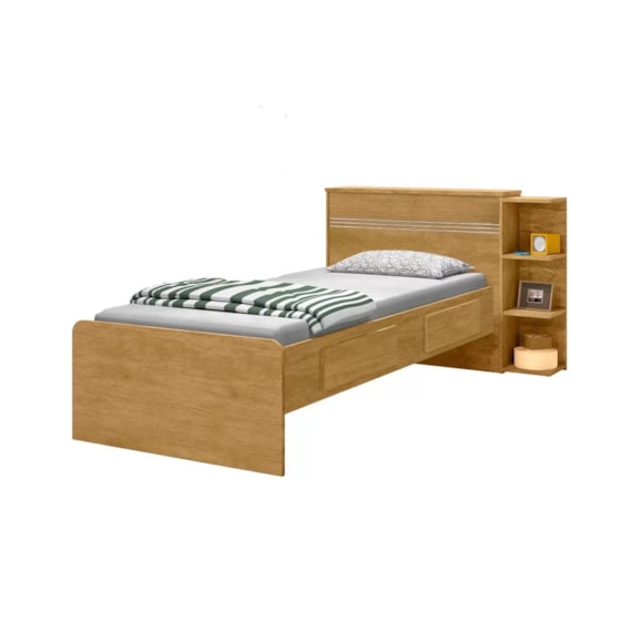 Cama Solteiro Jade Com Baú 2 Gavetas Nature