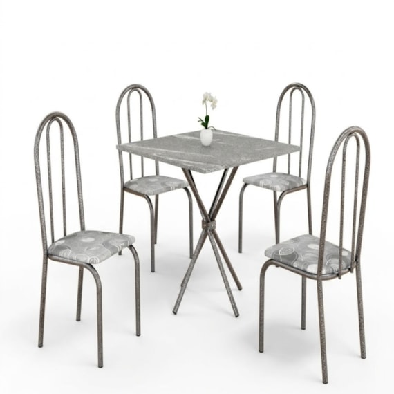 Cojunto Mesa de Granito Ubatuba 4 Cadeiras Martelado 
