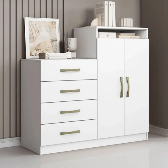 Cômoda Modelo Londres 2 Portas 4 Gavetas Branco