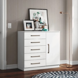Cômoda Sapateira Multiuso 5 Gavetas 1 Porta Milão Branca