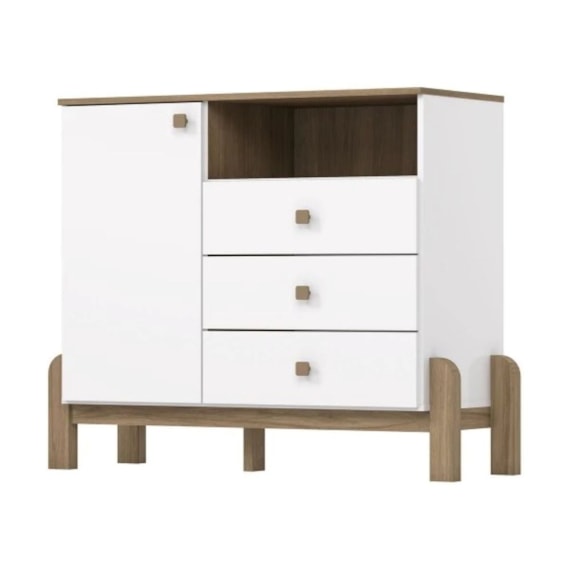 Cômoda Ternura 1Porta 3 Gavetas Branco/Jequitibá Henn Móveis