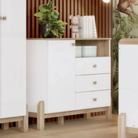 Cômoda Ternura 1Porta 3 Gavetas Branco/Jequitibá Henn Móveis