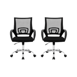 Conjunto 2 Cadeiras Escritório Giratória Office Arco Estofado Mesh Preto Conthey