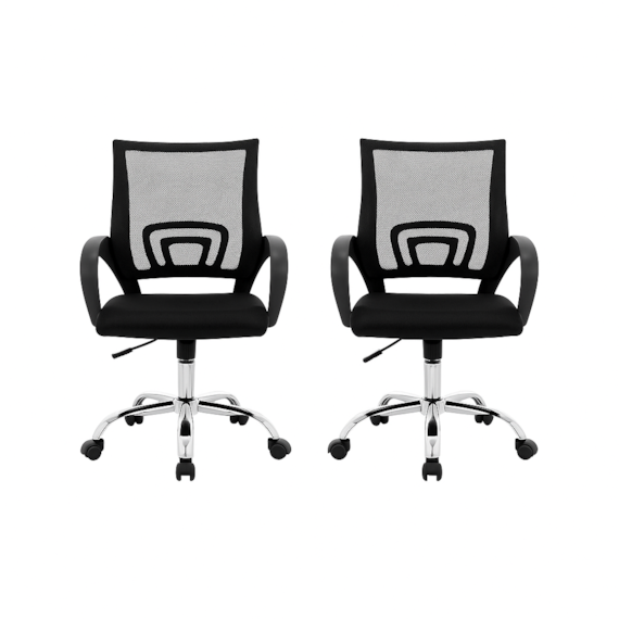 Conjunto 2 Cadeiras Escritório Giratória Office Arco Estofado Mesh Preto Conthey