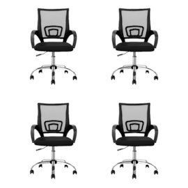 Conjunto 4 Cadeiras Escritório Giratória Office Arco Estofado Mesh Preto Conthey