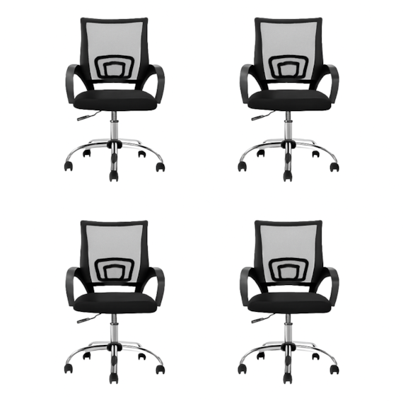 Conjunto 4 Cadeiras Escritório Giratória Office Arco Estofado Mesh Preto Conthey
