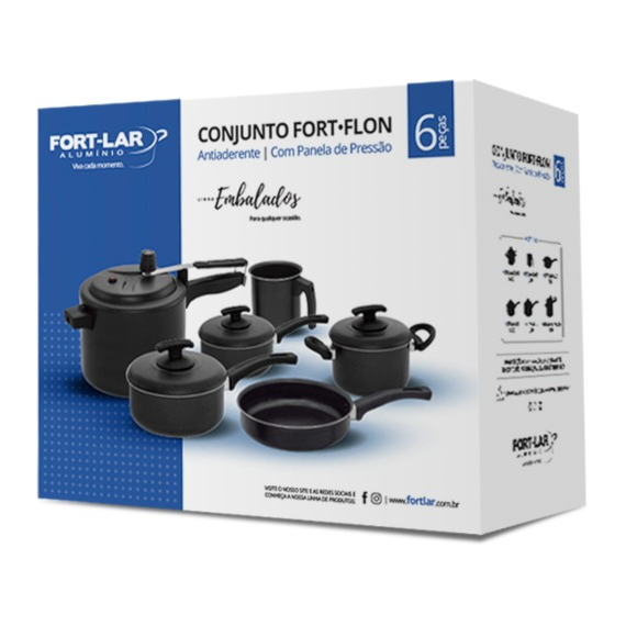 Conjunto De Panelas Antiaderente Fort Flon 6Peças Fort-Lar