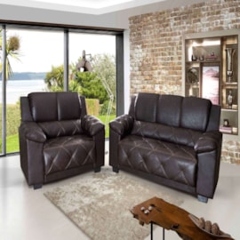 Conjunto Estofado 3/2 Lugares Bahamas Plus PU Marrom Hellen