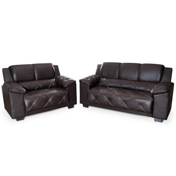 Conjunto Estofado 3/2 Lugares Bahamas Plus PU Marrom Hellen