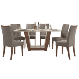 Conjunto Mesa Apogeu 1,70 com 06 Cadeiras Imbuia Naturale / Off White / Suede Animale Bege