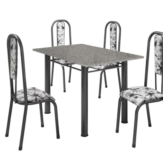 Conjunto Mesa Atenas De Granito Com 4 Cadeiras Geométricas