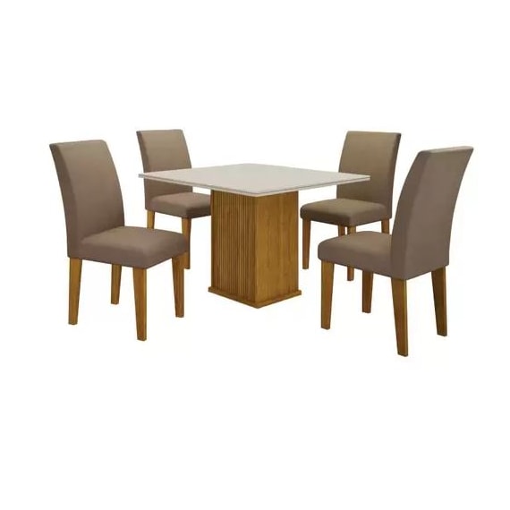 Conjunto Mesa de Jantar com 4 Cadeiras Napoli Freijó e Off White