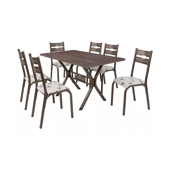 Conjunto Mesa de Jantar com 6 Cadeiras Luna Bronze