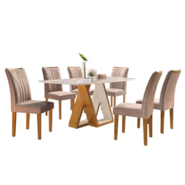 Conjunto Mesa de Jantar com Tampo Slim de Vidro 6 Cadeiras Laguna Off White