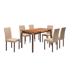 Conjunto Mesa de Jantar em Metalon 6 Cadeiras C024/B Bege Café