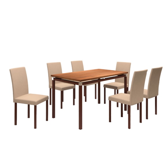 Conjunto Mesa de Jantar em Metalon 6 Cadeiras C024/B Bege Café