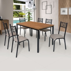 Conjunto Mesa de Jantar Jade Flex Com 6 Cadeiras Cor Linho Bege