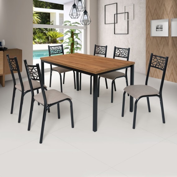 Conjunto Mesa de Jantar Jade Flex Com 6 Cadeiras Cor Linho Bege