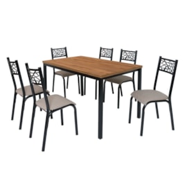 Conjunto Mesa de Jantar Jade Flex Com 6 Cadeiras Cor Linho Bege