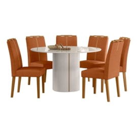 Conjunto Mesa Serena 1,35m com 6 Cadeiras Ypê/Off White New Ceval