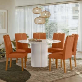 Conjunto Mesa Serena 1,35m com 6 Cadeiras Ypê/Off White New Ceval