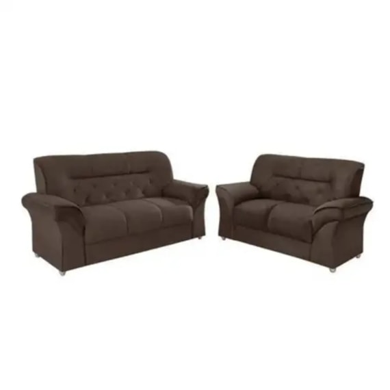Conjunto Sofá Milano 3/2 Lugares Lufer Estofados Marrom