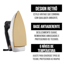 Ferro De Passar Roupa Pfe01p Retrô A Seco 1100w Preto Philco