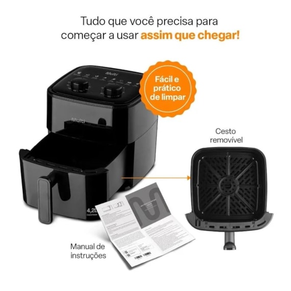 Fritadeira Multilaser Air Fryer 4,2L 220V