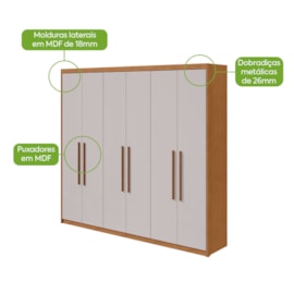 Guarda Roupa Áries 6P C/Espelho Amêndoa Clean Ow C/Pés Lopas