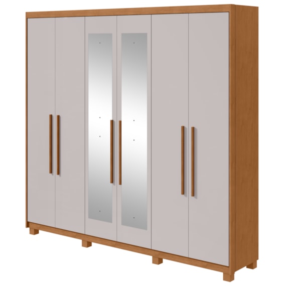 Guarda Roupa Áries 6P C/Espelho Amêndoa Clean Ow C/Pés Lopas