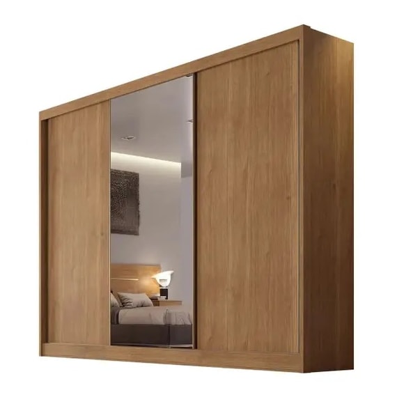 Guarda Roupa Casal 3 Portas 6 Gavetas com Espelho Sollo Plus Cumaru