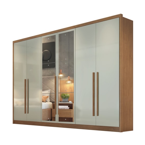 Guarda Roupa Casal 6 Portas 8 Gavetas com Espelho Robust Plus Fendi Fosco 