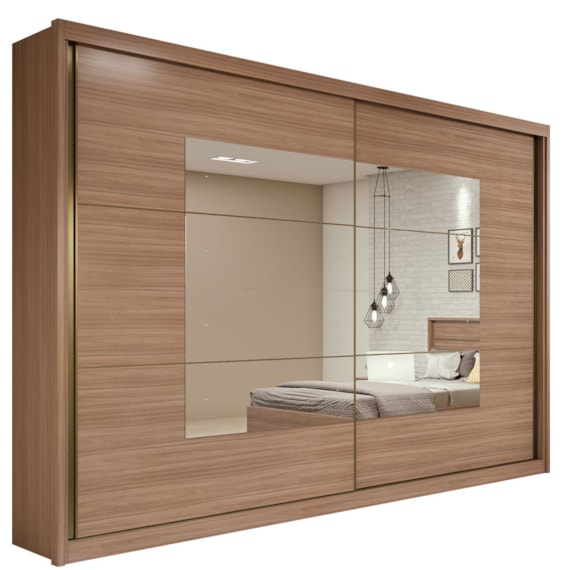 Guarda-Roupa Casal c/ Espelho 2 Portas 6 Gavetas Toronto Plus Lopas Carvalho/Natura/off