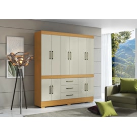 Guarda Roupa Modelo Mônaco 10 Portas 3 Gavetas Cinamomo/Areia