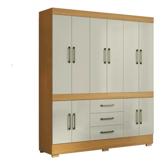 Guarda Roupa Modelo Mônaco 10 Portas 3 Gavetas Cinamomo/Areia