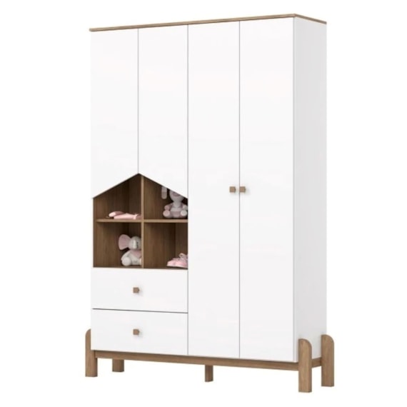 Guarda-Roupa Ternura 4 P 2 Gav Branco/Jequitibá Henn Móveis