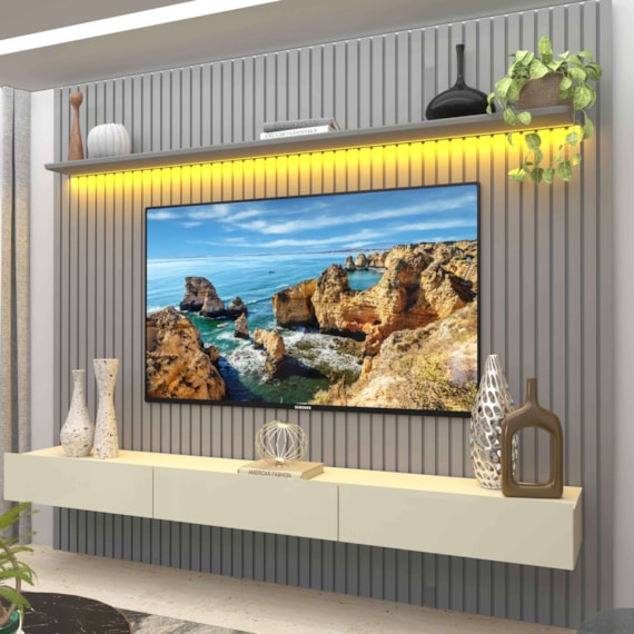 Home Nobre Ripado 230 C/Led Ripado Cinza/Off White Gelius