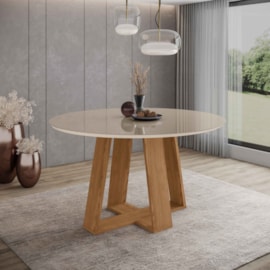 Mesa de Jantar Redonda Lins 1,40m Tampo de Vidro Henn Móveis