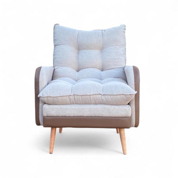 Poltrona Inglaterra Puff Linho Bege/Corino Caramel Conlflex