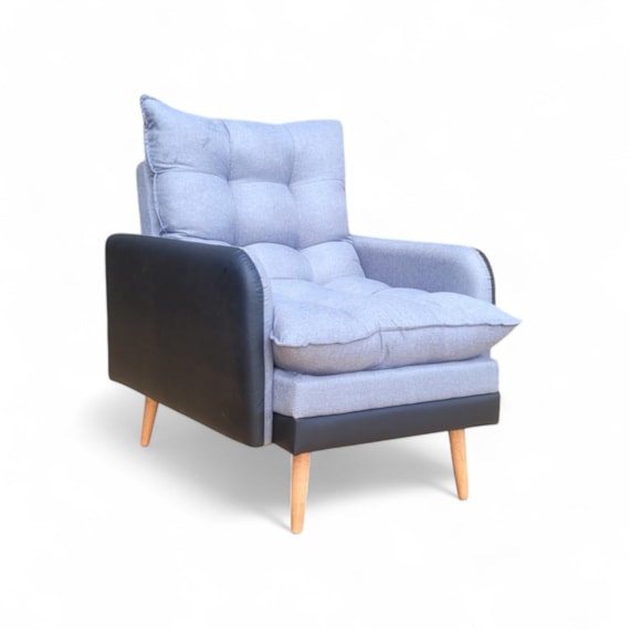 Poltrona Inglaterra Puff Linho Grafite/Corino Preto Conlflex